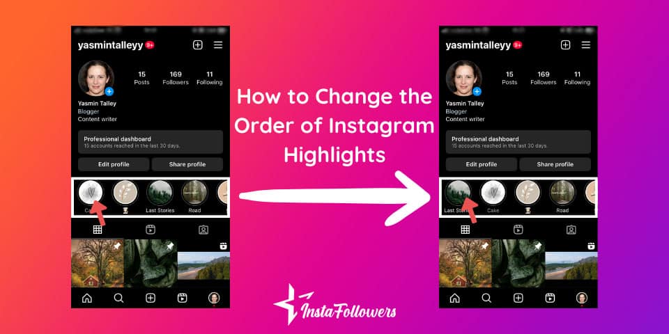 change the order of instagram highlights