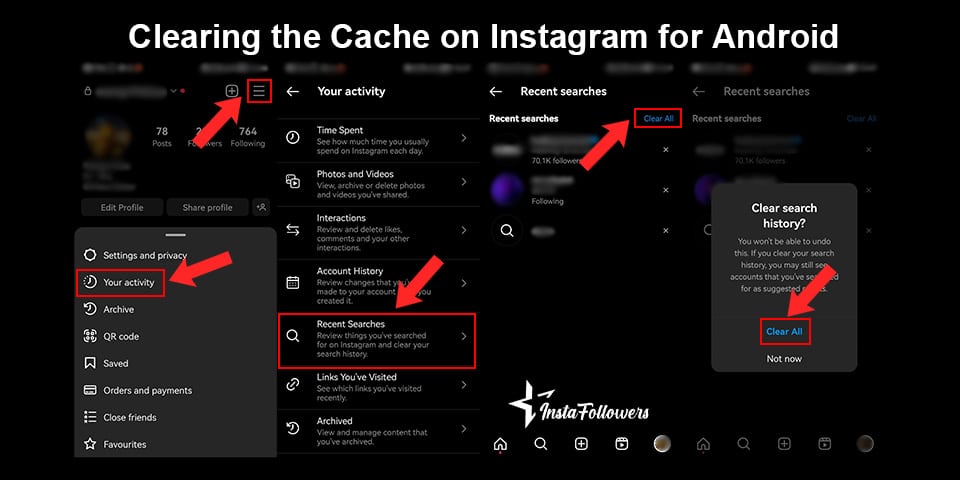 clearing the cache on instagram for android