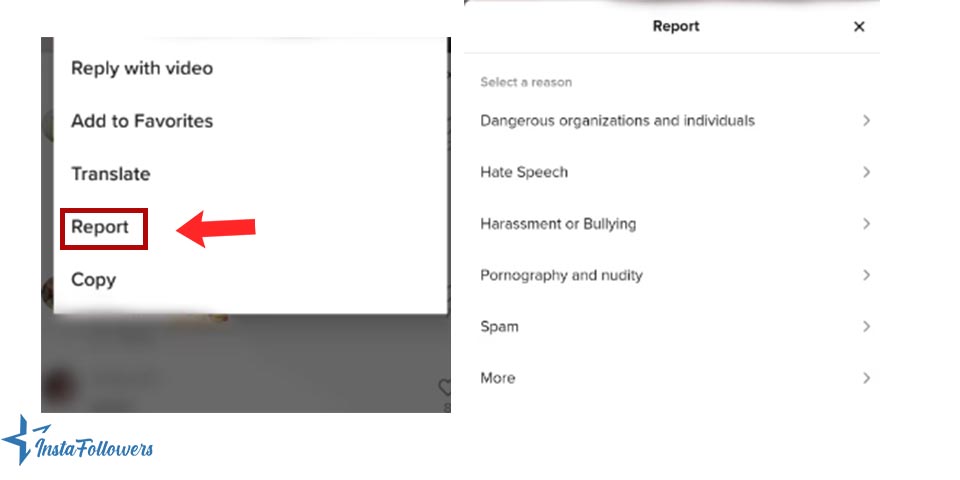 report a comment on TikTok