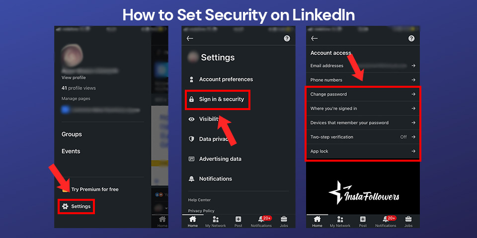 how to set security on linkedin