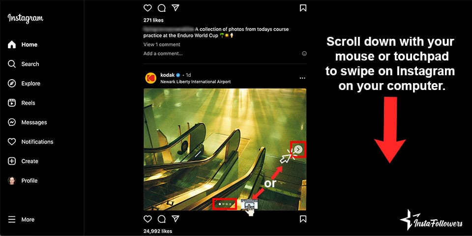 how to swipe on instagram web