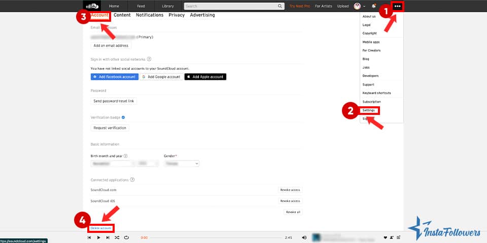 steps to delete soundcloud account