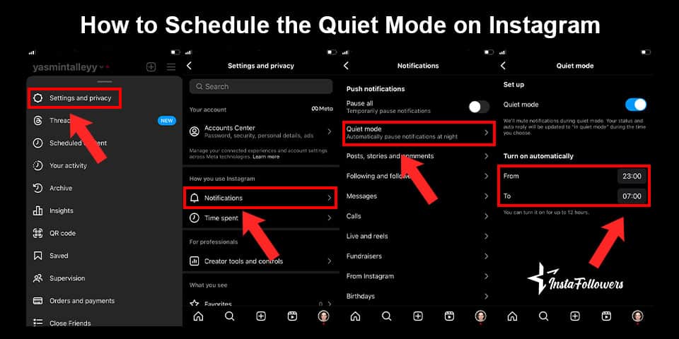 how to schedule the quiet mode on instagram