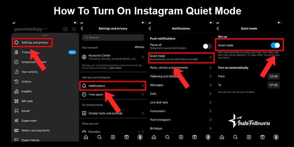 how to turn on instagram quiet mode