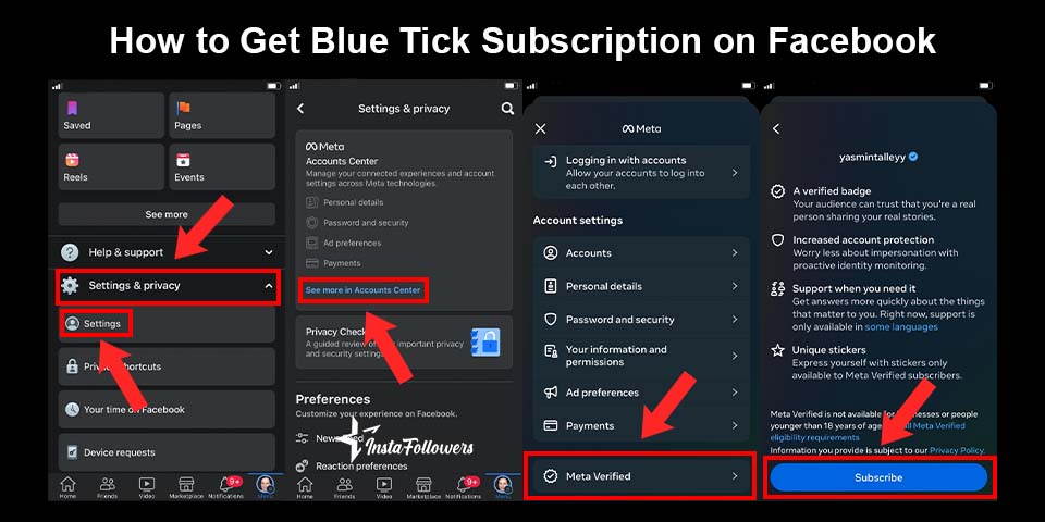 how to get blue tick subscription on facebook