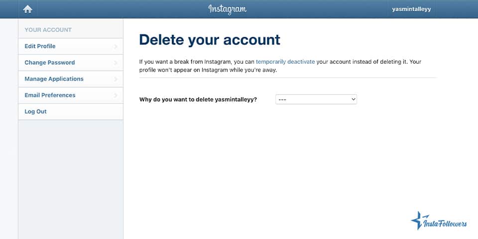 delete instagram account