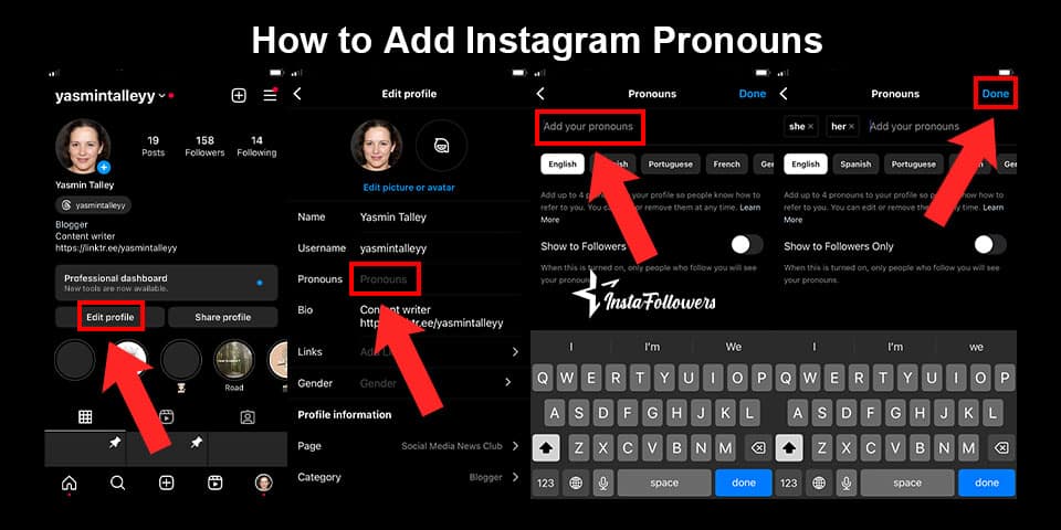 how to add instagram pronouns