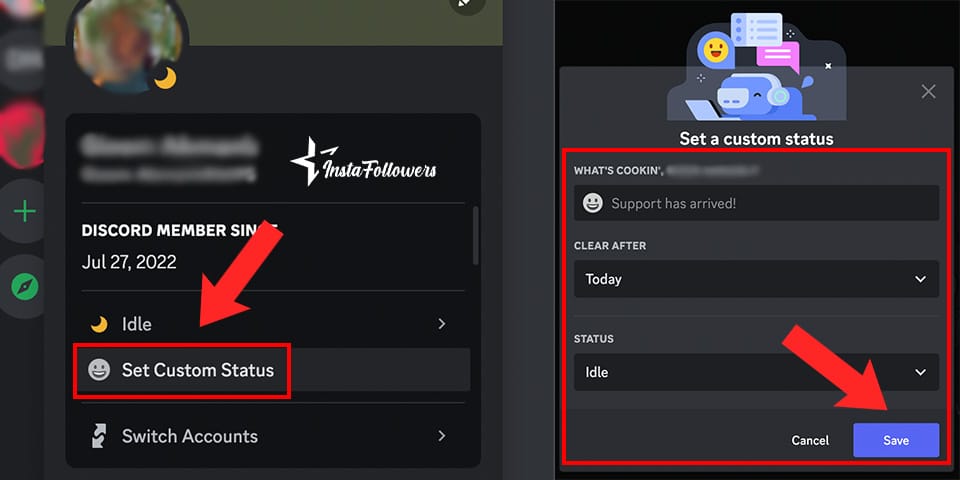 settings custom status on discord