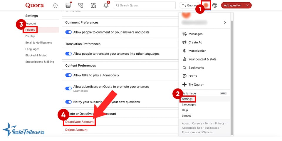 deactivate quora account