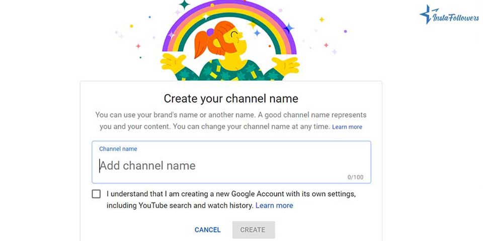 create new YouTube channel name