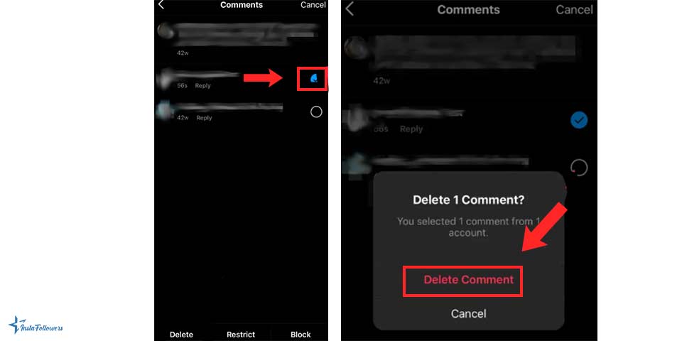 delete comments on mobile