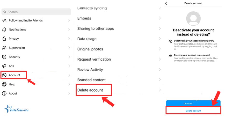 delete Instagram account on iOS