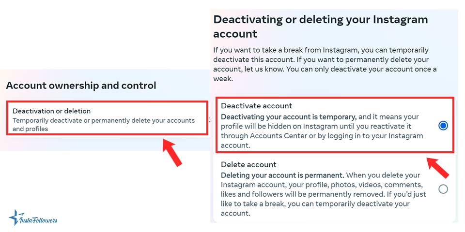 deactivate Instagram account on desktop