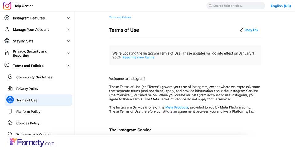 instagram terms of use