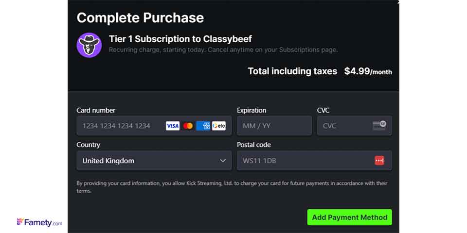 kick subscription fee