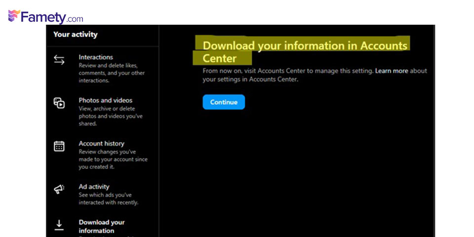 download your information on web