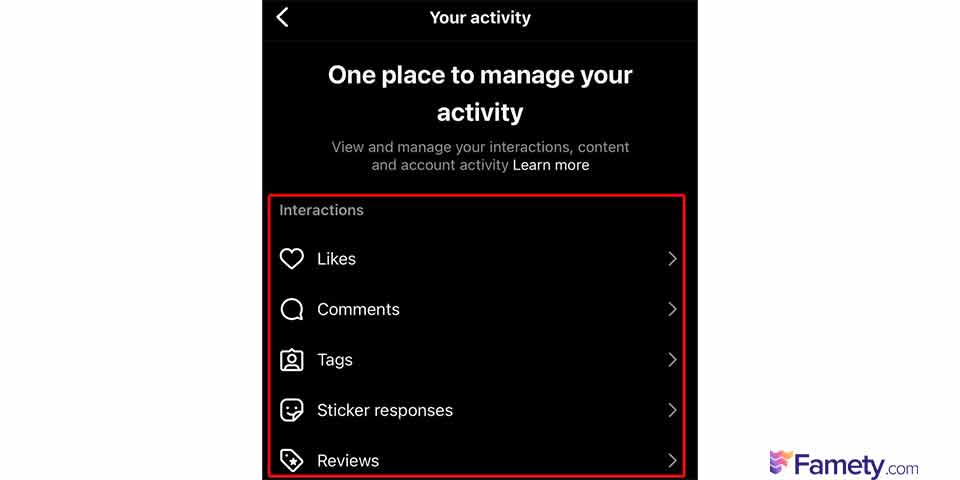 manage Instagram activity